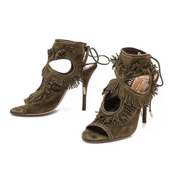 Aquazzura Sexy Fringe Sandals in Moss Green - Picture 2 of 6